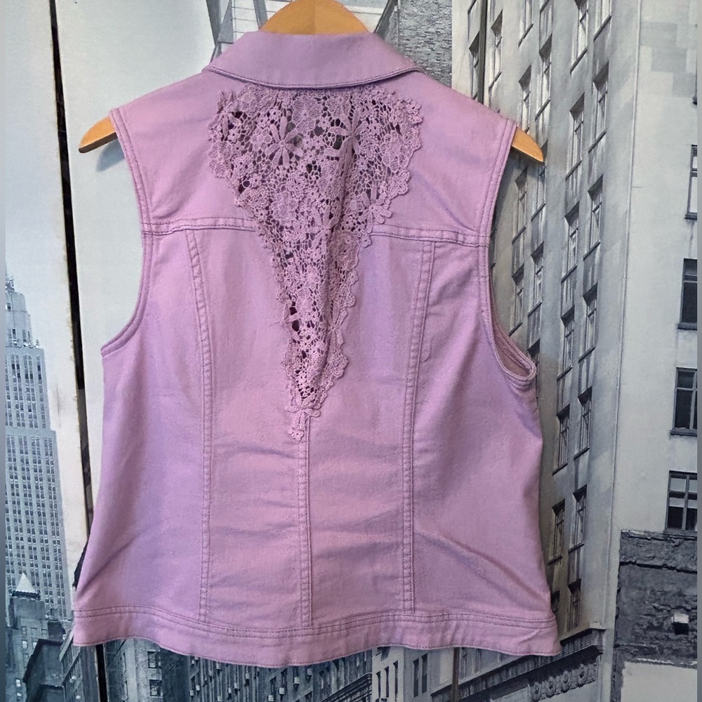 Christopher & Banks  - Lavender Lace-Back Denim Vest - Picture 4 of 8
